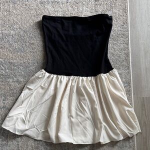 Black and Cream Strapless Mini Dress